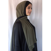 Bantlı Şifon Şal Haki Siyah - 2