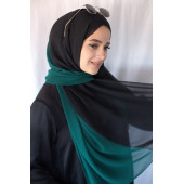İki Renkli Şifon Şal Zümrüt Siyah - 2