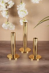 CARMEN 3 LÜ SET MODERN DEKORATİF GOLD ŞAMDAN MUMLUK (GOLD) - 3