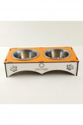 Petmagic 2li Mama Kabı Ikili Ahşap-Çelik Mama Kabı Turuncu - 1