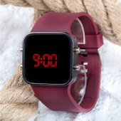 Unisex Smooth & Bordeaux Led Dijital Bordo Kol Saat Bileklik Saat ST-303058 thumbnail 3