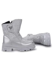 MİNİCAN KIZ ÇOCUĞU KAYMAZ ORTOPEDİK TABAN FERMUARLI İÇİ TERMAL KÜRKLÜ SU GEÇİRMEZ AÇIK GRİ KAR BOTU - 1