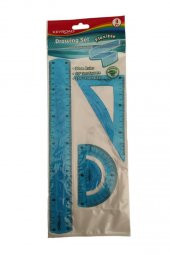 Cetvel Takımı Kırılmaz Esnek Silikonlu Kırılmaz 3Lü Mavi 1 Paket Cetvel Seti Keyroad Dawing - 1