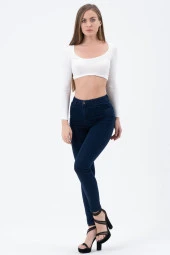 Kadın Lacivert Likralı Dar Kesim Slim Fit Kot Pantolon - 3