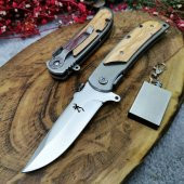 22 cm browning marka çelik ahşap kabze dizayn manuel bıçak yanında zippo kibrit ile birlikte - 1