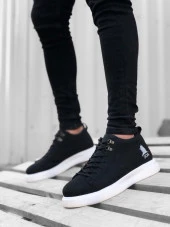 BA0220 Bağcıklı Erkek Yüksek Taban Siyah Beyaz Taban Spor Ayakkabı - 2