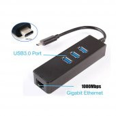 USB Type-C to USB 3.0 Gigabit 1000 Mbps Çoklayıcı Hub thumbnail 2