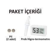 Dijital Nem Ölçer Sıcaklık Ölçer Kuluçka Termometre Problu Beyaz - 3