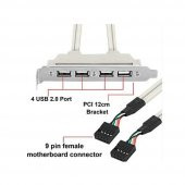 Pc Anakart 9 Pin Header 4 Port Usb 2.0 Dişi Kablo Pci Braketi - 6