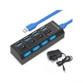 4 Port Usb 3.0 Çoklayıcı Hub Anahtarlı Işıklı Adaptörlü Çoğaltıcı (518992120) - 1