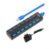 7 Port Usb 3.0 Çoklayıcı Hub Anahtarlı Işıklı Adaptörlü Ic Chipli (518992114) - 1