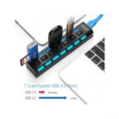 7 Port Usb 3.0 Çoklayıcı Hub Anahtarlı Işıklı Adaptörlü Ic Chipli (518992114) - 4