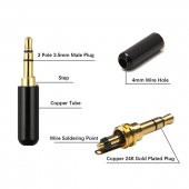 Wozlo 3.5 MM Stereo Jak Metal 3 Pin Stereo Erkek Konnektör Siyah - 4
