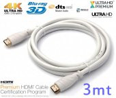 Hdmi Kablo 4K 3Mt Ultra Hd 4K 60Hz 2160P Yüksek Hızlı Kablo Beyaz - 1
