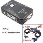 2 Port Usb Kvm Switch 2 Pc Kasa Tek Kontrol + 2 Adet Vga Kablo - 2