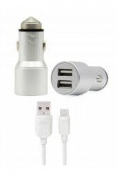C32 3.1 Samsung Micro Oto Araç Çakmaklık Şarjı Aleti Oto Şarj Aleti Çift Usb Girişli (metal ) - 2