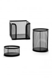 Masa Üstü Metal Fileli Kalemlik 3Lü Perfore Drt Metal Masa Seti Siyah Renk Kalemlik 1 Adet - 1