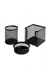 Masa Üstü Metal Fileli Kalemlik 3Lü Perfore Drt Metal Masa Seti Siyah Renk Kalemlik 1 Adet - 3