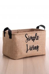 İPUNTO CASA Jüt Kumaş Simple Living Baskılı Dikdörtgen Sepet 18x22x30 - 1