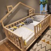 Baby Kinder Luxury Montessori Doğal Bebek ve Çocuk Karyolası  Doğal Çam 90 x 200 - 3