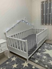 Baby Kinder Wh. Back Roofed Doğal Ahşap Yatak Montessori Bebek ve Çocuk Karyolası  Mat Beyaz 100x200 - 4
