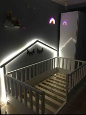 Baby Kinder Wh. Back Roofed Doğal Ahşap Yatak Montessori Bebek ve Çocuk Karyolası  Mat Beyaz 100x200 - 10
