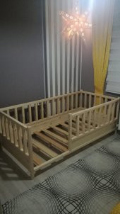Baby Kinder Roofless Montessori Bebek ve Çocuk Karyolası  Doğal Çam 100x200 - 4