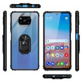 Xiaomi Poco X3 Kılıf Yüzüklü Arkası Şeffaf Antişok Silikon Kapak - 8