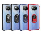 Xiaomi Poco X3 Kılıf Yüzüklü Arkası Şeffaf Antişok Silikon Kapak - 9