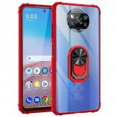 Xiaomi Poco X3 Kılıf Yüzüklü Arkası Şeffaf Antişok Silikon Kapak - 10