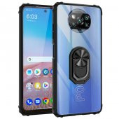Xiaomi Poco X3 Kılıf Yüzüklü Arkası Şeffaf Antişok Silikon Kapak - 12