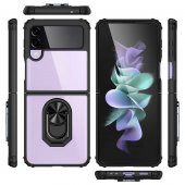 Samsung Galaxy Z Flip 3 Kılıf Yüzüklü Arkası Şeffaf Antişok Silikon Sert Kapak thumbnail 8