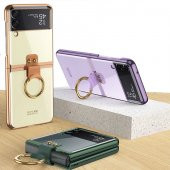 Samsung Galaxy Z Flip 3 Kılıf Yüzüklü Color Plating Sert Kıpta Kapak - 1