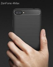 Asus Zenfone 4 Max ZC554KL Kılıf Karbon Fiber Silikon Kapak + Cam - 1