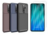 Xiaomi Redmi Note 8 Pro Kılıf Antişok Karbon Silikon Kapak + Cam - 1