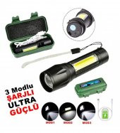 Flaşörlü Şarjlı Polis Led Mini El Feneri 3 Fonksiyonlu Zoomlu Mini El Feneri - 2