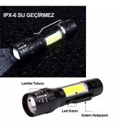 Flaşörlü Şarjlı Polis Led Mini El Feneri 3 Fonksiyonlu Zoomlu Mini El Feneri - 4