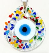 Gökkuşağı Renklerinde Nazar Boncuklu Damla Model Şeffaf Cam Duvar Süsü thumbnail 2