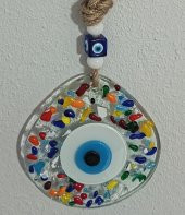 Gökkuşağı Renklerinde Nazar Boncuklu Damla Model Şeffaf Cam Duvar Süsü thumbnail 3