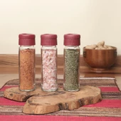 Pine 3lü Baharat Takımı Bordo Kapaklı Cam Baharatlık - 9