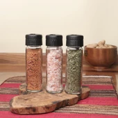 Pine 3lü Baharat Takımı Bordo Kapaklı Cam Baharatlık - 2