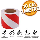 Reflektörlü Reflektif Fosforlu Şerit Bant 10 cm 1 Metre İkaz Bandı Kırmızı Beyaz thumbnail 1