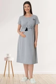 Mecit 5427 Bayan Gri Emzirme Özellikli Hamile Lohusa Elbisesi thumbnail 3