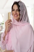 Mecit 0030 Bayan Taşlı Dantelli Şifon Şal Pembe - 1
