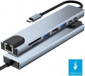 Shaza 8in1 USB Type-C Hub Port Adaptör HDMI USB Ethernet PD Girişli, Gri - 2