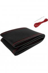 Dikmeli Deri Direksiyon Kılıfı Noktalı Delikli Kırmızı Ipli Standart 38Cm - 2