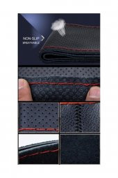 Direksiyon Kılıfı Deri Dikişli Yumuşak Kokusuz Dikmeli Noktalı - Siyah - 2