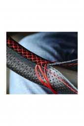 Direksiyon Kılıfı Deri Dikişli Yumuşak Kokusuz Dikmeli Düz - Siyah - 2