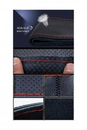 Direksiyon Kılıfı Deri Dikişli Yumuşak Kokusuz Dikmeli Düz - Siyah - 3