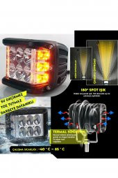 POINT MARKETING Off Road 45w 12 Led 10cm Beyaz- Turuncu Kare Sis Farı Çalışma Lambası - 1